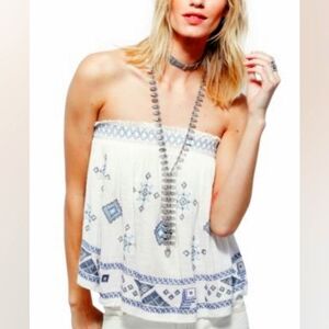 Free People Cotton Embroidered Strapless Top